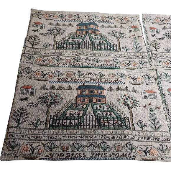 Vintage Style Handwoven Country Sampler Tapestry Place Mats Set Of 4 Cottage - Picture 3 of 7